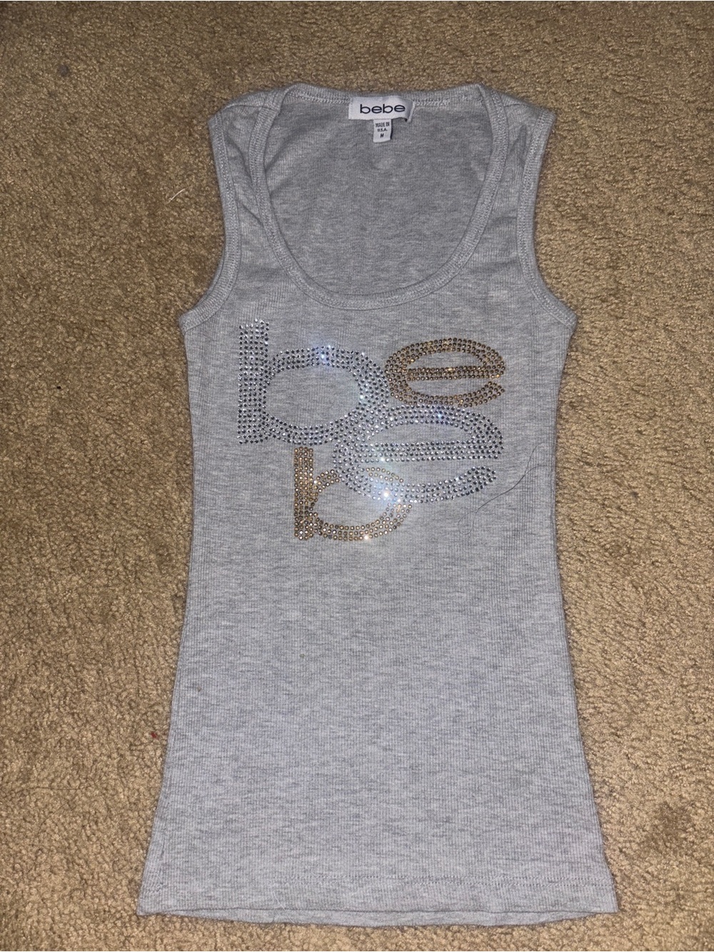 Bebe Grey Tank top with Rhinestones